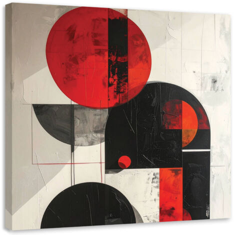 Cuadro en Lienzo, Abstracción círculos geométricos rojo negro, 20x20 (1/5)