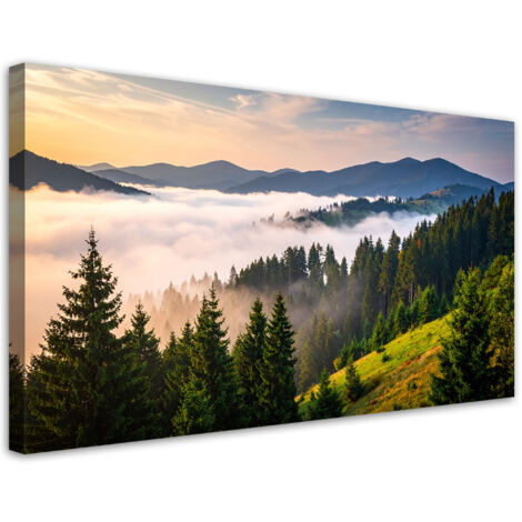 Cuadro sobre Lienzo, Bosque montañas en la niebla paisaje, 80x40 (1/5)