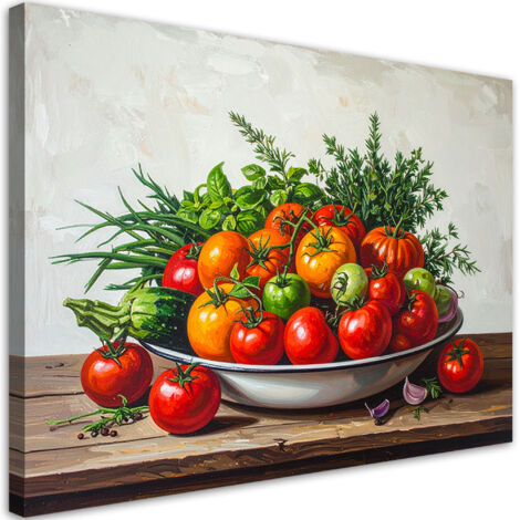 Cuadro en Lienzo, Naturaleza muerta con tomates y hierbas, 100x70 (1/5)