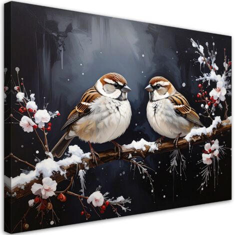 Impresión de Imagen, Pájaros posados en una rama en invierno, 30x20 (1/5)