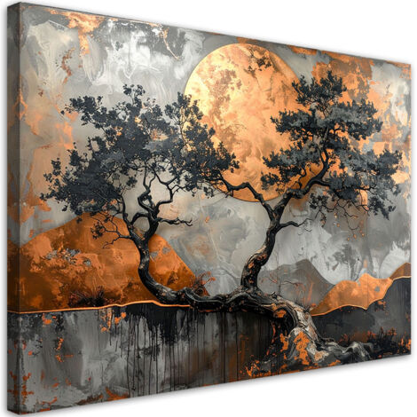 Cuadro sobre Lienzo, Árboles grunge paisaje efecto cobre, 30x20 (1/5)