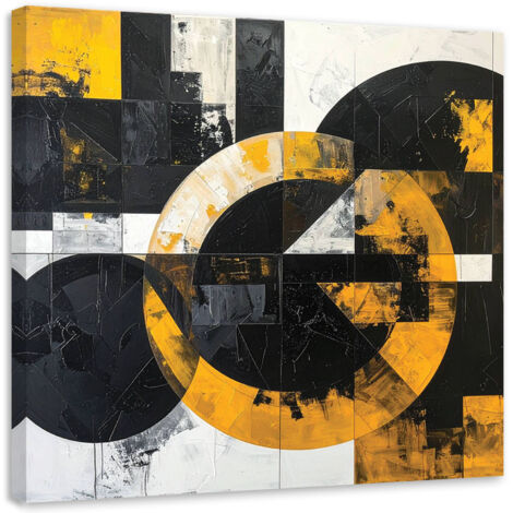 Cuadro en Lienzo, Abstracción textura círculos formas negro amarillo, 20x20 (1/5)