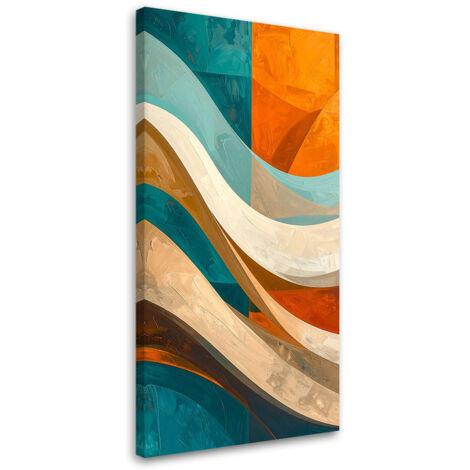 Cuadro en Lienzo, Abstracción olas turquesa y naranja, 50x100 (1/5)