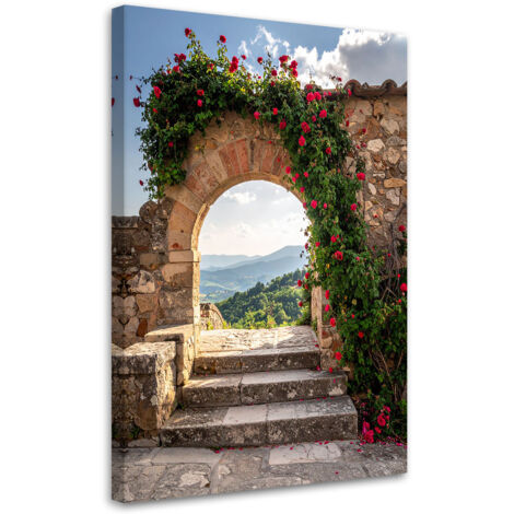 Impresión de Imagen, Arcos de piedra escaleras flores Toscana Italia, 40x60 (1/5)