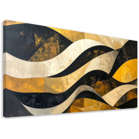 Cuadro sobre Lienzo, Abstracción líneas formas amarillo negro dorado, 80x40 (1/5)