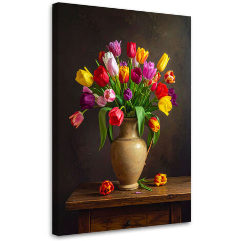 Cuadro en Lienzo, Tulipanes de colores en un jarrón, 20x30 (1/5)