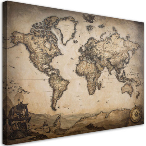 Cuadro en Lienzo, Mapa del mundo de estilo vintage, 30x20 (1/5)