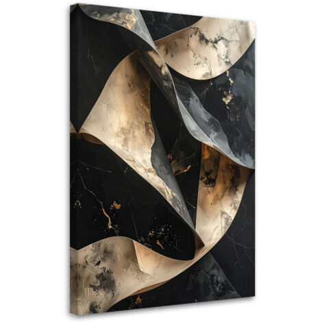 Cuadro en Lienzo, Olas abstractas 3D negro dorado, 40x60 (1/5)