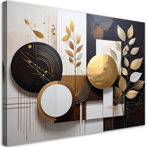 Impresión de Imagen, Abstracción marrón y beige de círculos y hojas, 30x20 (1/5)