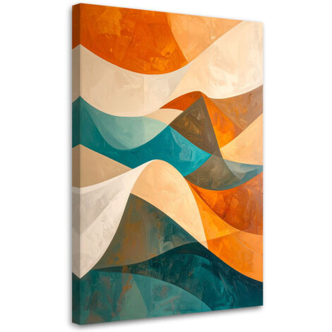 Cuadro sobre Lienzo, Olas abstracción en colores turquesa y beige, 40x60
