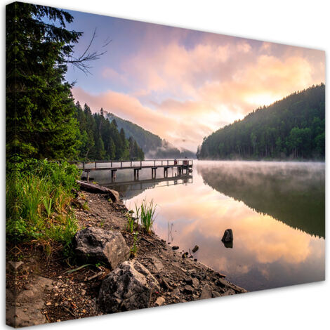 Cuadro sobre Lienzo, Vista lago embarcadero naturaleza, 60x40 (1/5)