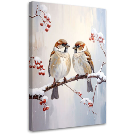 Impresión de Imagen, Pájaros en una rama en invierno y frutos de serbal, 40x60 (1/5)
