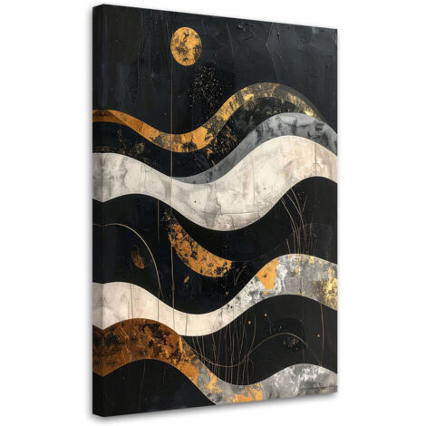 Impresión de Imagen, Abstracción geométrica en dorado y negro estilo glamour con ondas, 20x30 (1/5)