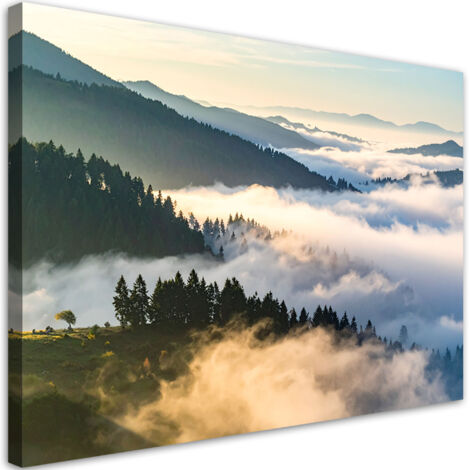 Cuadro sobre Lienzo, Bosque montañas en la niebla paisaje, 30x20 (1/5)