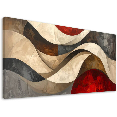Cuadro sobre Lienzo, Abstracción líneas formas beige rojo, 80x40 (1/5)