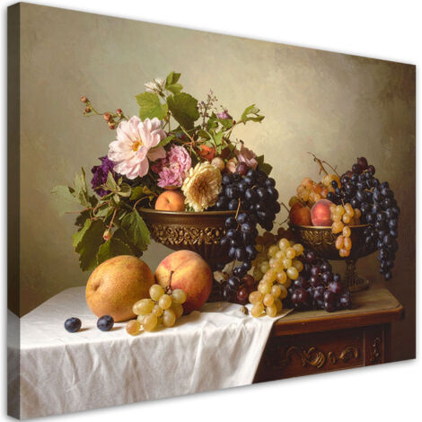 Cuadro en Lienzo, Naturaleza muerta con frutas y flores, 100x70 (1/5)