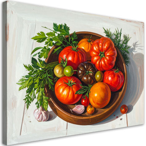 Cuadro sobre Lienzo, Naturaleza muerta con tomates y hierbas en un cuenco, 100x70 (1/5)