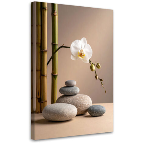 Cuadro sobre Lienzo, Piedras florales de orquídea bambú zen spa, 60x90 (1/5)