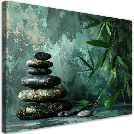 Impresión de Imagen, Piedras zen bambú sobre fondo verde, 30x20 (1/5)