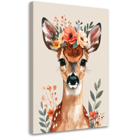 Impresión de Imagen, Ciervo con flores animales del bosque, 20x30 (1/5)