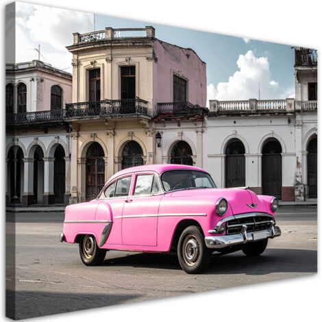Impresión de Imagen, Coche retro rosa aparcado en una calle de Cuba, 30x20 (1/5)