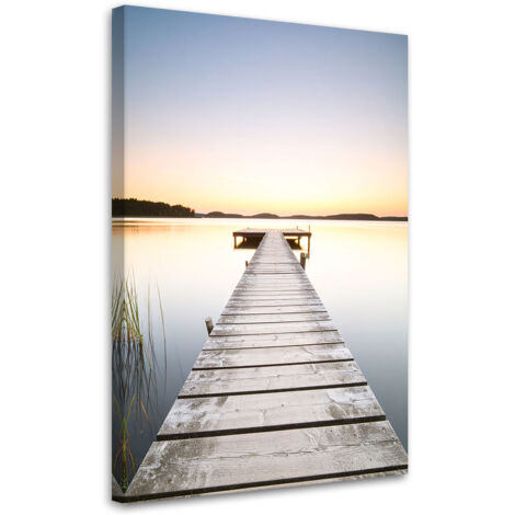 Cuadro en Lienzo, Lago muelle paisaje puesta de sol, 20x30