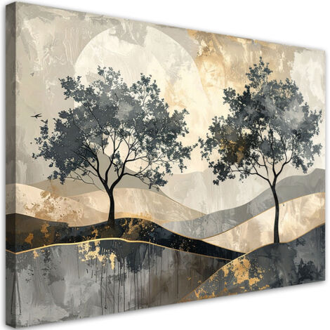 Cuadro en Lienzo, Árboles grunge naturaleza beige y dorado, 90x60 (1/5)