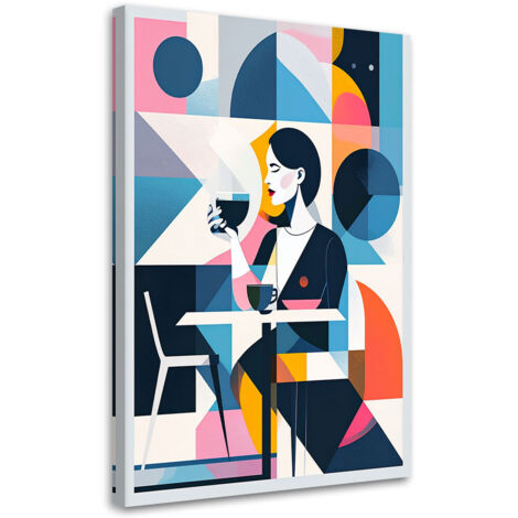 Cuadro en Lienzo, Mujer con café al estilo Bauhaus, 20x30 (1/5)