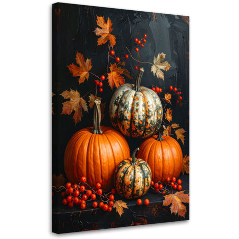 Impresión de Imagen, Composición otoñal con calabazas decoración en colores cálidos sobre fondo oscuro, 20x30 (1/5)