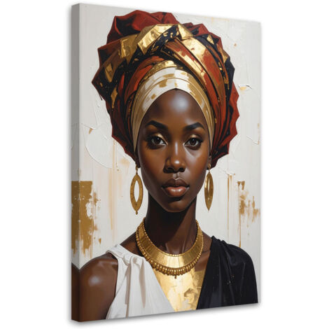 Impresión de Imagen, Retrato de una mujer en estilo étnico africano con detalles dorados y turbante, 20x30 (1/5)
