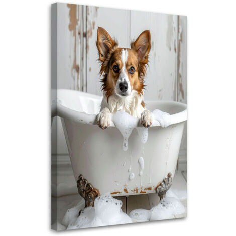 Impresión de Imagen, Perro sentado en una bañera con espuma beige, 20x30 (1/5)
