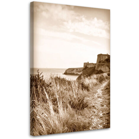 Cuadro en Lienzo, Paisaje marino en estilo vintage sepia con acantilados y rocas, 20x30 (1/5)