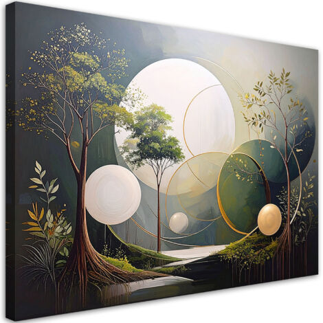 Cuadro sobre Lienzo, Círculos abstractos árboles plantas verde, 30x20 (1/5)