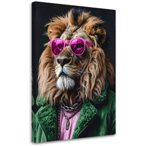 Cuadro en Lienzo, León con gafas rosas abstracción, 60x90