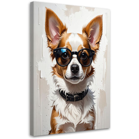 Cuadro en Lienzo, Perro con gafas en beige, 20x30 (1/5)