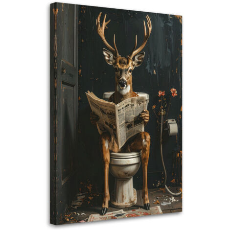 Cuadro en Lienzo, Ciervo leyendo el periódico negro y dorado, 20x30 (1/5)