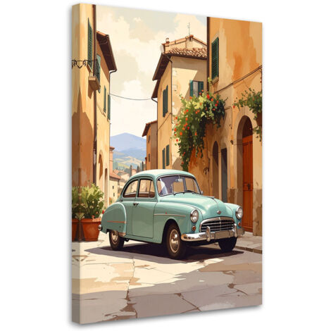 Cuadro sobre Lienzo, Italia calle de la Toscana y coche azul, 20x30 (1/5)