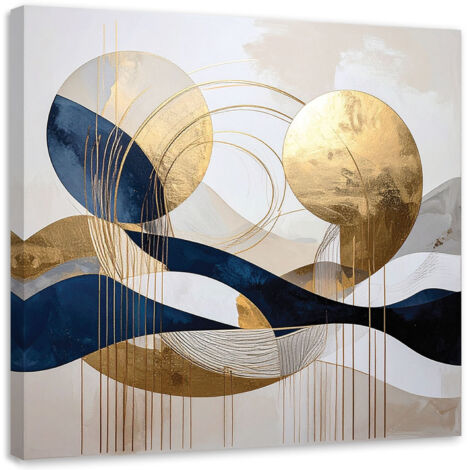 Cuadro en Lienzo, Abstracción de ondas y círculos en beige, 20x20 (1/5)