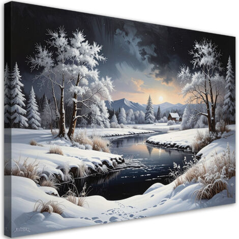 Impresión de Imagen, Paisaje invierno nieve río árboles, 100x70 (1/5)