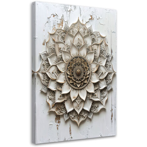 Cuadro en Lienzo, Mandala Zen Spa Oriental en beige, 80x120