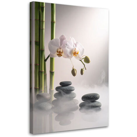 Cuadro en Lienzo, Piedras florales de orquídea bambú zen spa, 20x30 (1/5)