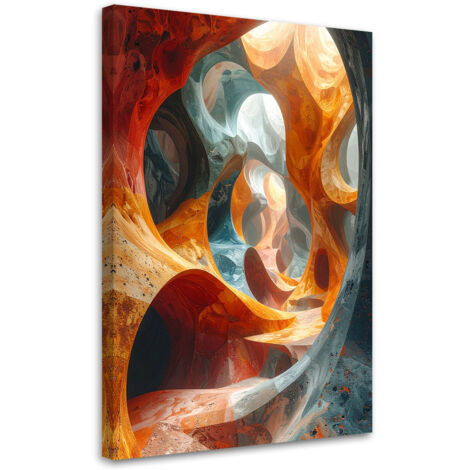 Cuadro en Lienzo, Estructura rocosa orgánica abstracta en tonos naranja y gris, 20x30