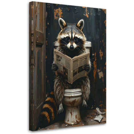 Cuadro en Lienzo, Mapache leyendo el periódico negro y dorado, 40x60 (1/5)