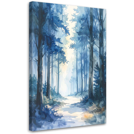 Cuadro en Lienzo, Bosque brumoso Paisaje natural en tonos pastel de estilo escandinavo Azul, 40x60 (1/5)