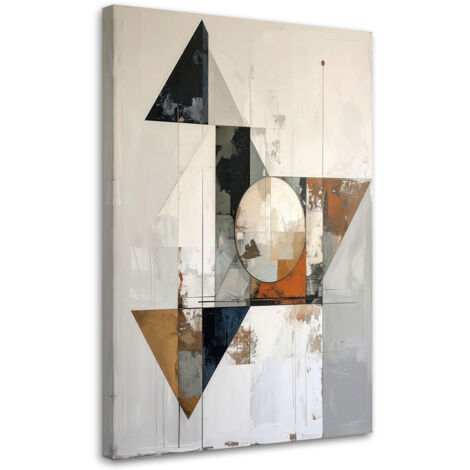 Cuadro en Lienzo, Abstracción geométrica en blanco gris y beige, 70x100 (1/5)