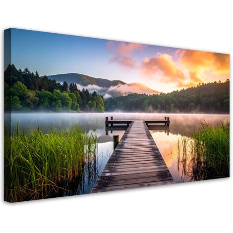 Impresión de Imagen, Lago en la niebla embarcadero paisaje, 80x40 (1/5)