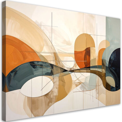 Cuadro en Lienzo, Decoración abstracta geométrica moderna en tonos beige y azul, 30x20