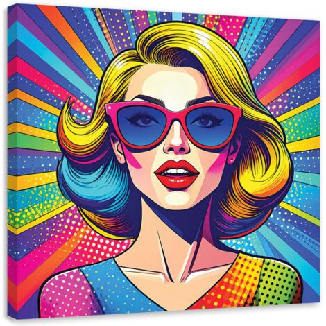 Cuadro en Lienzo, Mujer con gafas al estilo pop art, 20x20 (1/5)