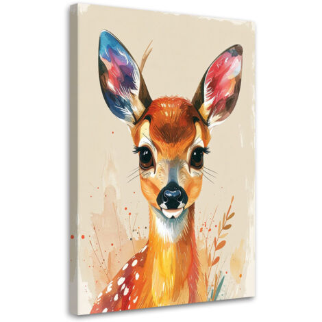 Cuadro en Lienzo, Ciervo animales del bosque en beige, 20x30 (1/5)