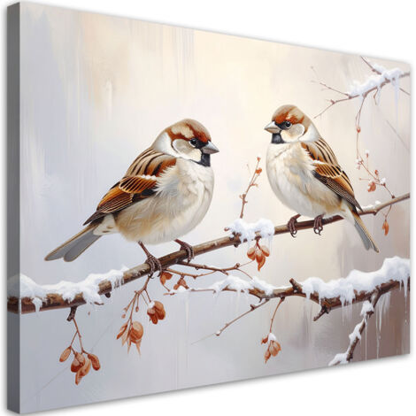 Cuadro sobre Lienzo, Pájaros en una rama en invierno, 45x30 (1/5)